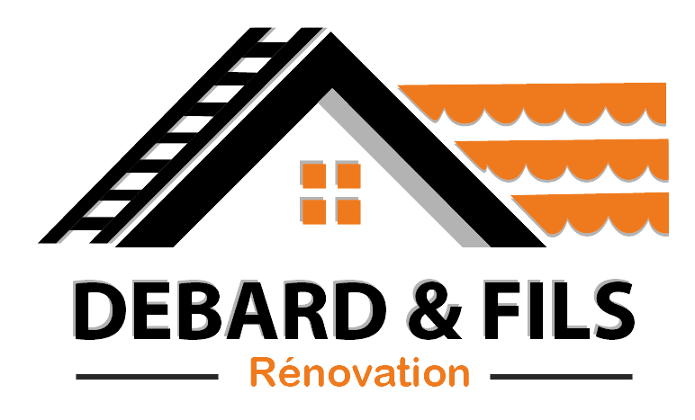 Logo de 'DEBARD & FILS Rénovation' avec illustration de maison et tuiles.